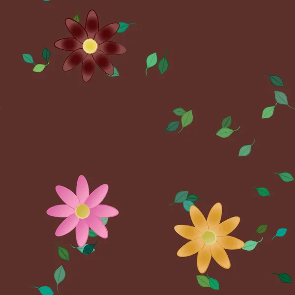 Flores Con Hojas Fondo Sin Costuras Ilustración Vectorial — Archivo Imágenes Vectoriales