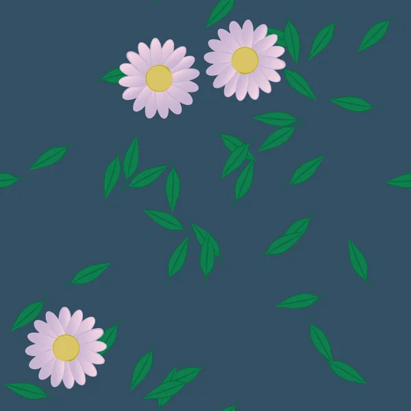 Vector Ilustración Flores Verano Pétalos Con Hojas Fondo Sin Costuras — Vector de stock