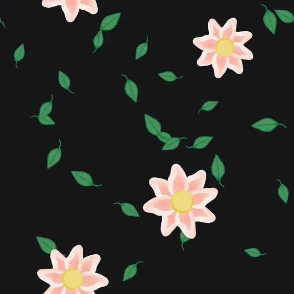 Flores Con Hojas Fondo Sin Costuras Ilustración Vectorial — Vector de stock