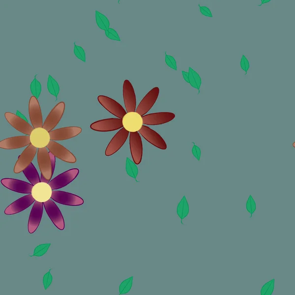 Flores Con Hojas Fondo Sin Costuras Ilustración Vectorial — Vector de stock