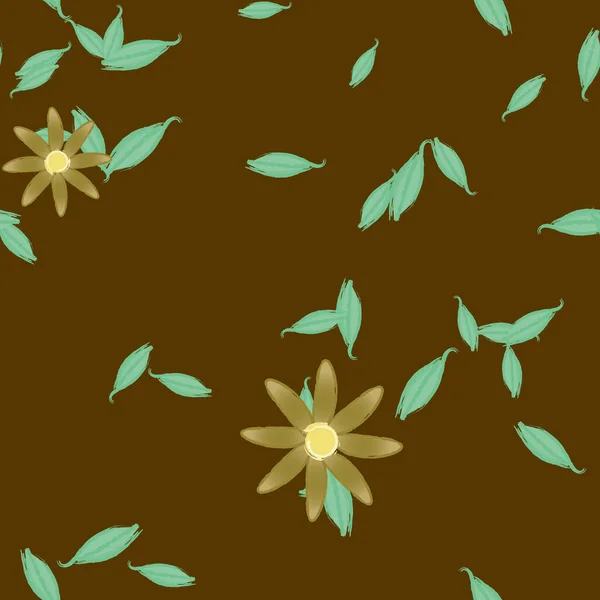 Illustration Vectorielle Pétales Fleurs Été Avec Feuilles Fond Botanique — Image vectorielle