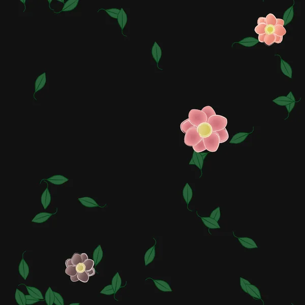 Flores Con Hojas Fondo Sin Costuras Ilustración Vectorial — Vector de stock