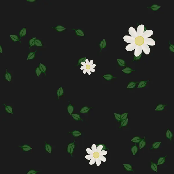 Flores Com Folhas Sem Costura Fundo Ilustração Vetorial — Vetor de Stock