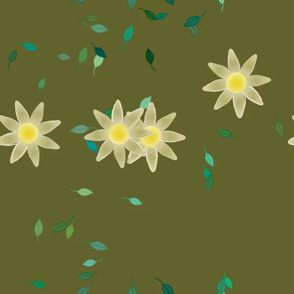 Illustration Vectorielle Pétales Fleurs Été Avec Feuilles Fond Botanique — Image vectorielle