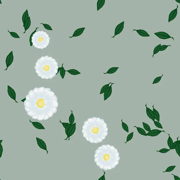 Blumen Mit Blättern Nahtloser Hintergrund Vektorillustration — Stockvektor