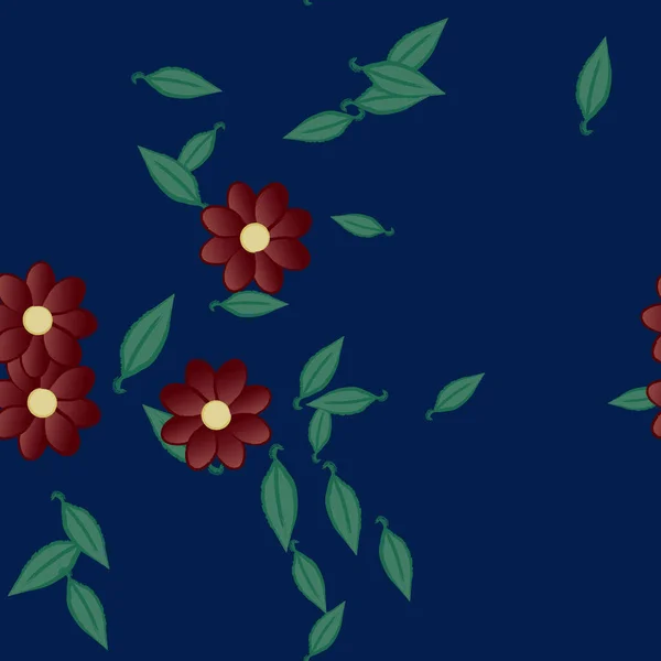 Flores Con Hojas Fondo Sin Costuras Ilustración Vectorial — Vector de stock