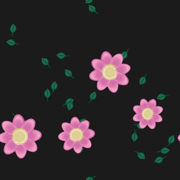 Vector Ilustración Flores Verano Pétalos Con Hojas Fondo Botánico — Vector de stock