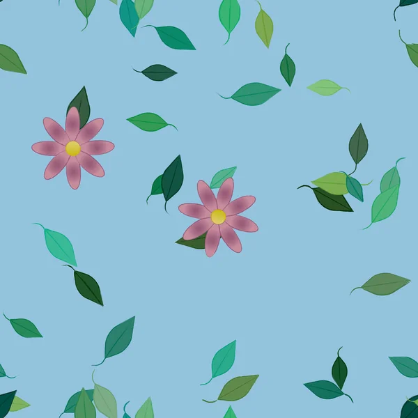 Flores Con Hojas Fondo Sin Costuras Ilustración Vectorial — Archivo Imágenes Vectoriales