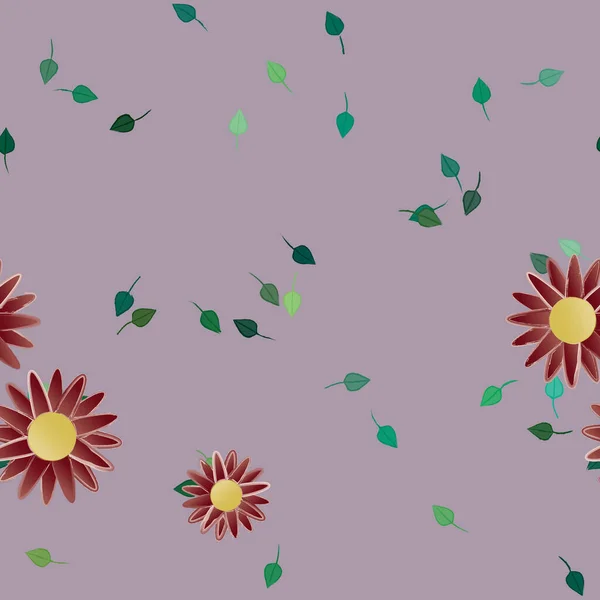 Flores Com Folhas Sem Costura Fundo Ilustração Vetorial — Vetor de Stock