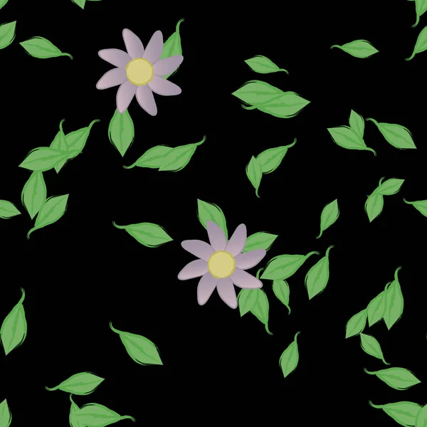 Flores Con Hojas Fondo Sin Costuras Ilustración Vectorial — Archivo Imágenes Vectoriales