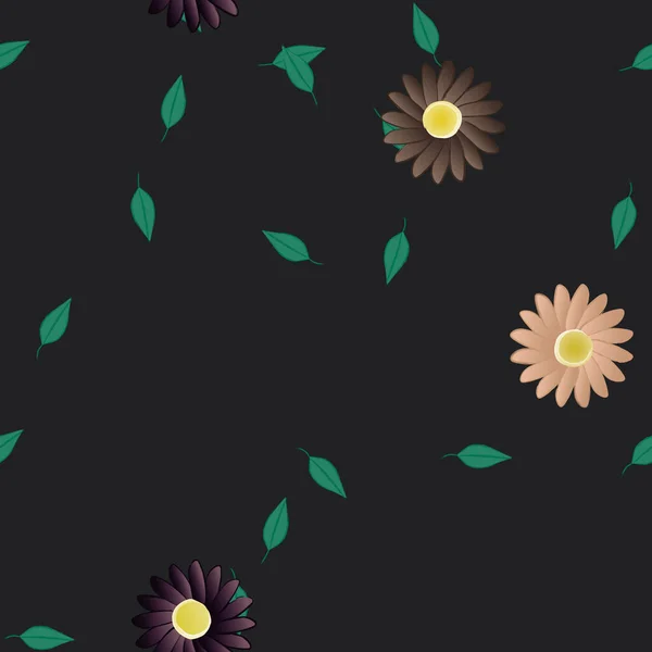 Fleurs Avec Feuilles Fond Sans Couture Illustration Vectorielle — Image vectorielle