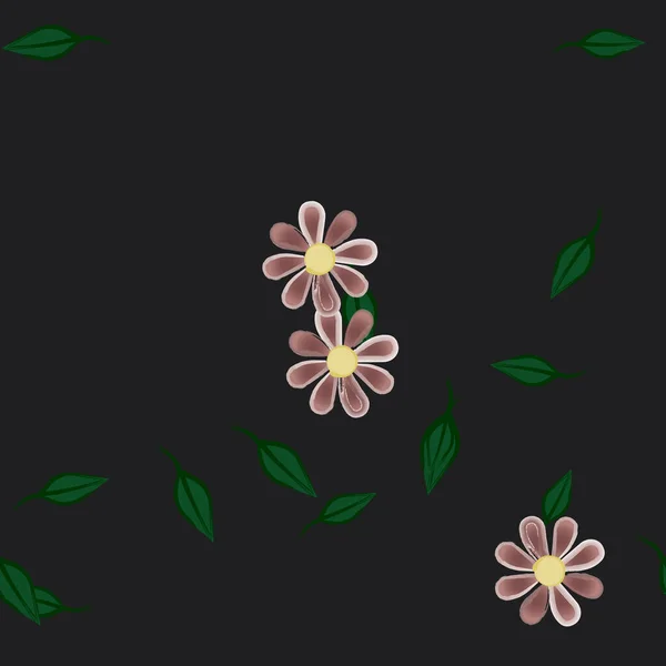 Vector Illustratie Van Zomerbloemen Bloemblaadjes Met Bladeren Botanische Achtergrond — Stockvector