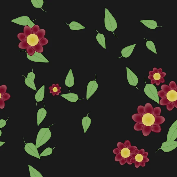 Blumen Mit Blättern Nahtloser Hintergrund Vektorillustration — Stockvektor