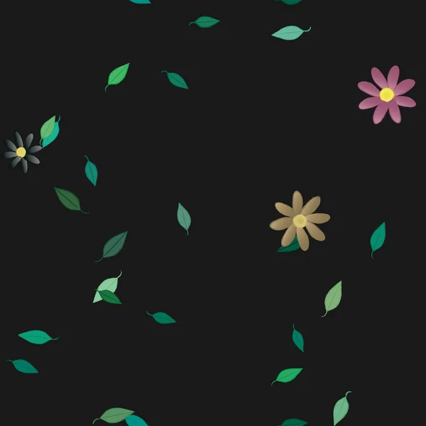 Illustration Vectorielle Pétales Fleurs Été Avec Feuilles Fond Botanique — Image vectorielle