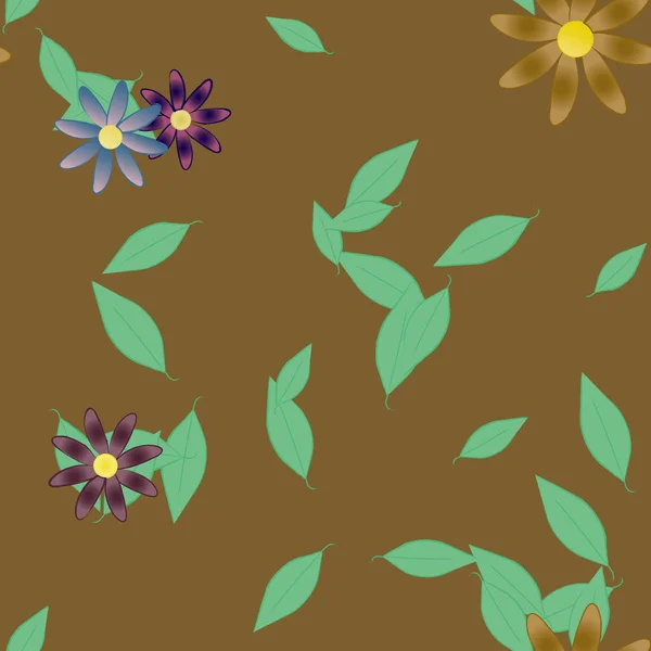 Flores Con Hojas Fondo Sin Costuras Ilustración Vectorial — Vector de stock