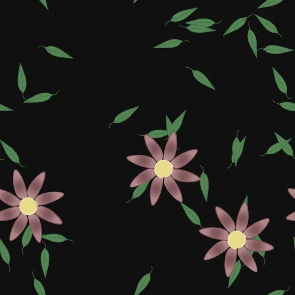 Fleurs Avec Feuilles Fond Sans Couture Illustration Vectorielle — Image vectorielle