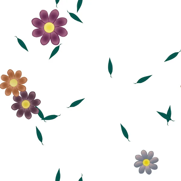 Flores Con Hojas Fondo Sin Costuras Ilustración Vectorial — Vector de stock