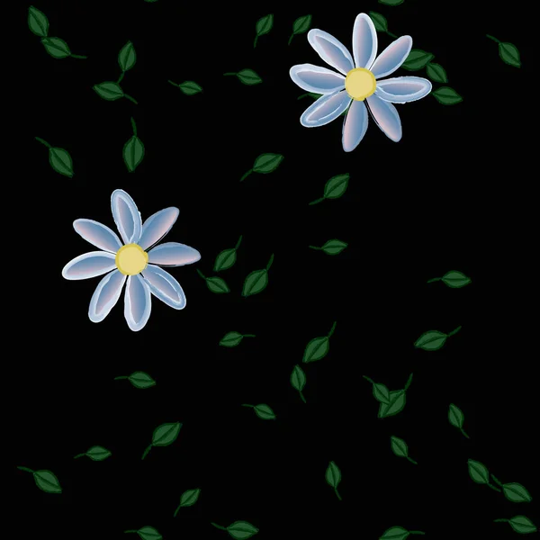 Ilustração Vetorial Flores Verão Pétalas Com Folhas Fundo Botânico —  Vetores de Stock