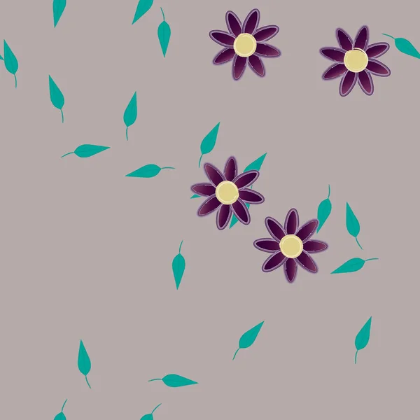 Flores Com Folhas Sem Costura Fundo Ilustração Vetorial — Vetor de Stock