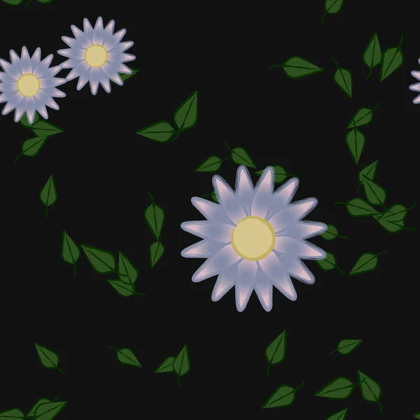 Flores Con Hojas Fondo Sin Costuras Ilustración Vectorial — Archivo Imágenes Vectoriales