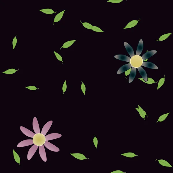 Flores Con Hojas Fondo Sin Costuras Ilustración Vectorial — Archivo Imágenes Vectoriales