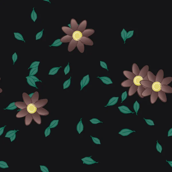 Flores Com Folhas Sem Costura Fundo Ilustração Vetorial — Vetor de Stock