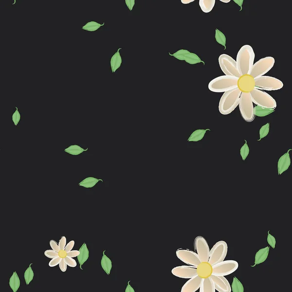 Fleurs Avec Feuilles Fond Sans Couture Illustration Vectorielle — Image vectorielle