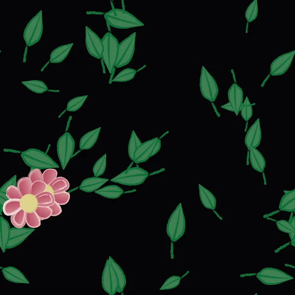 Fleurs Avec Feuilles Fond Sans Couture Illustration Vectorielle — Image vectorielle