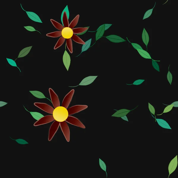 Fleurs Avec Feuilles Fond Sans Couture Illustration Vectorielle — Image vectorielle