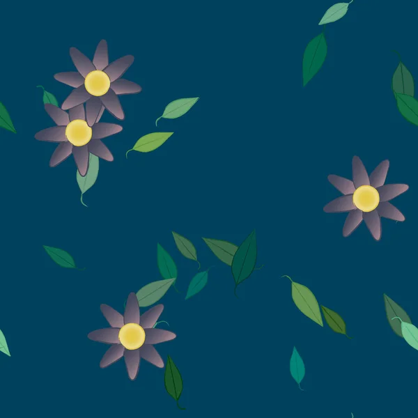 Fleurs Avec Feuilles Fond Sans Couture Illustration Vectorielle — Image vectorielle