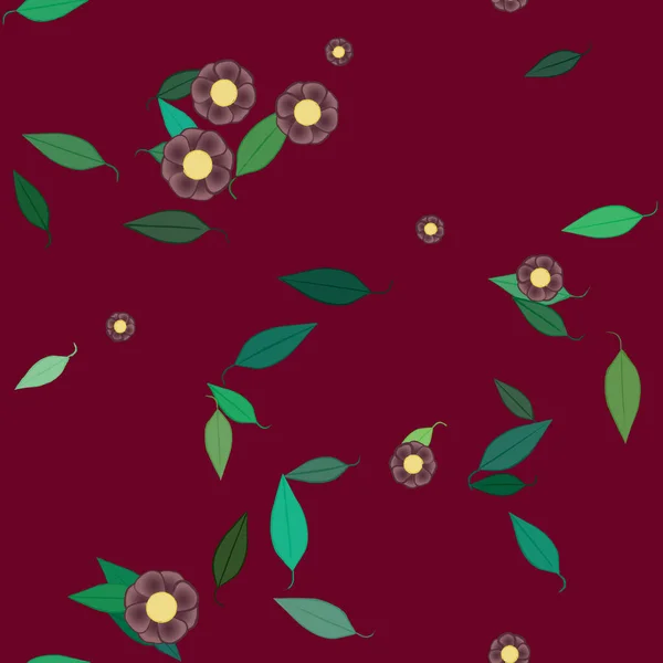 Fleurs Avec Feuilles Fond Sans Couture Illustration Vectorielle — Image vectorielle