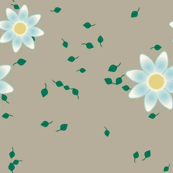 Illustrazione Vettoriale Fiori Estivi Petali Con Foglie Sfondo Botanico — Vettoriale Stock