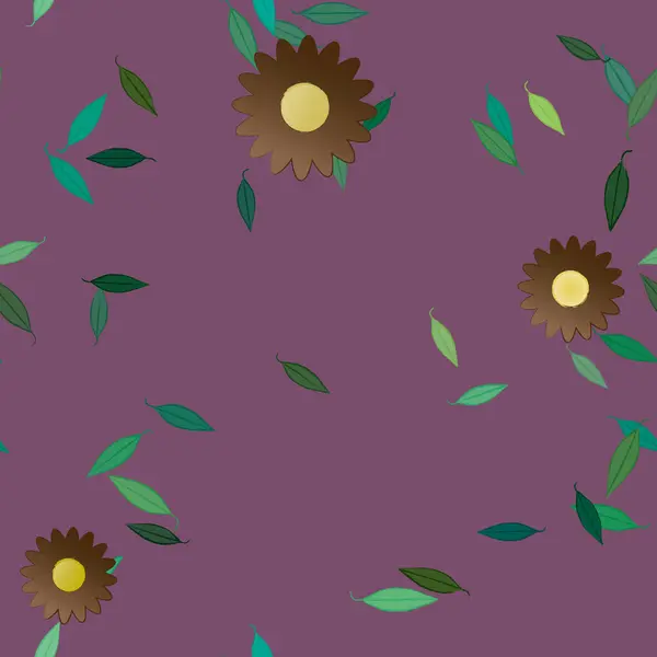 Fleurs Avec Feuilles Fond Sans Couture Illustration Vectorielle — Image vectorielle