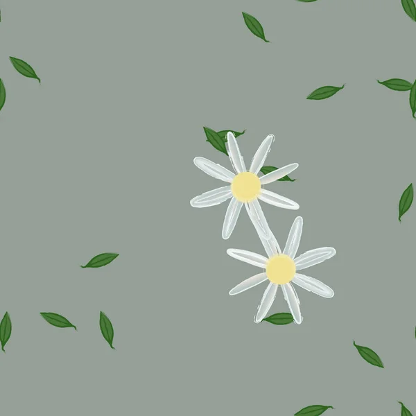 Blommor Med Blad Sömlös Bakgrund Vektor Illustration — Stock vektor