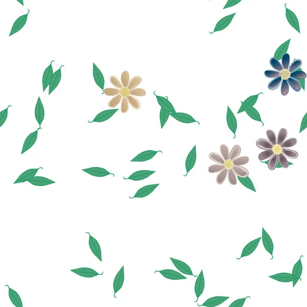 Fleurs Avec Feuilles Fond Sans Couture Illustration Vectorielle — Image vectorielle