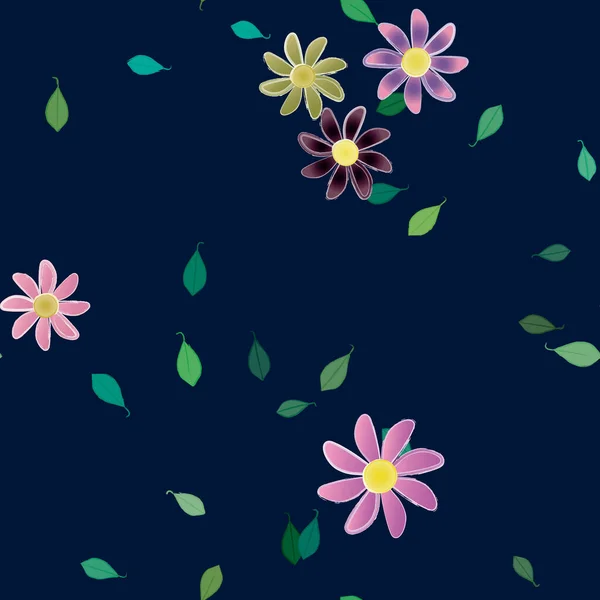 Flores Con Hojas Fondo Sin Costuras Ilustración Vectorial — Vector de stock