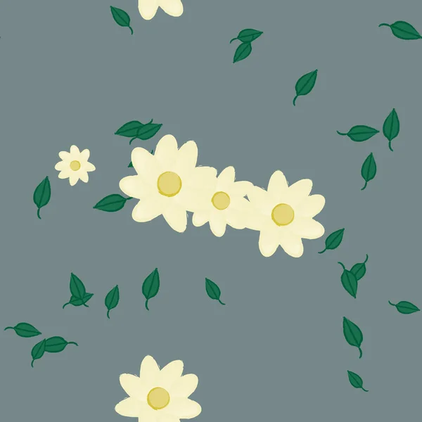 Blommor Med Blad Sömlös Bakgrund Vektor Illustration — Stock vektor