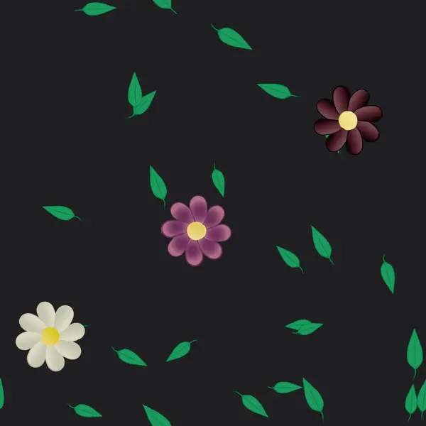 Flores Con Hojas Fondo Sin Costuras Ilustración Vectorial — Vector de stock