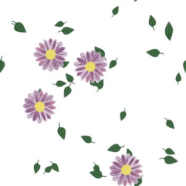 Yaprakları pürüzsüz arkaplan, vektör illüstrasyonlu yaz çiçekleri