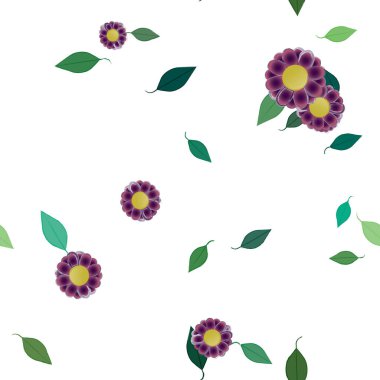 Yapraklı ve pürüzsüz arkaplanı olan yaz çiçeklerinin vektör çizimi