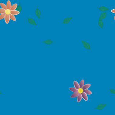 Yapraklı ve pürüzsüz arkaplanı olan yaz çiçeklerinin vektör çizimi