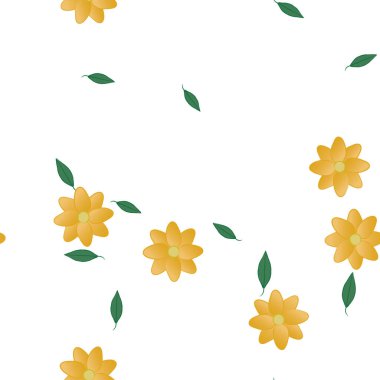 Yapraklı, çiçek arkaplanlı yaz çiçeklerinin vektör çizimi