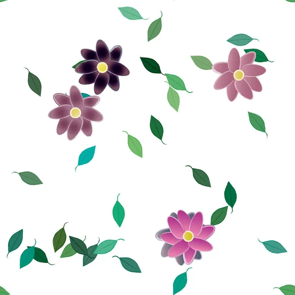 Bloemen Met Bladeren Naadloze Achtergrond Vector Illustratie — Stockvector