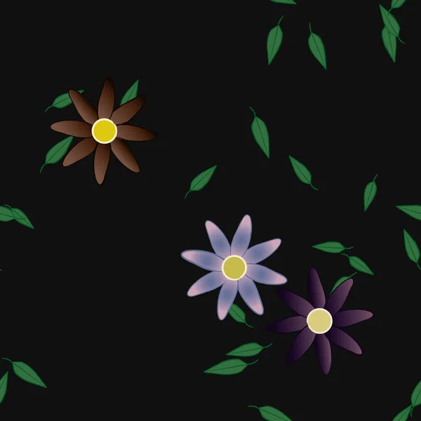 Flores Con Hojas Fondo Sin Costuras Ilustración Vectorial — Archivo Imágenes Vectoriales