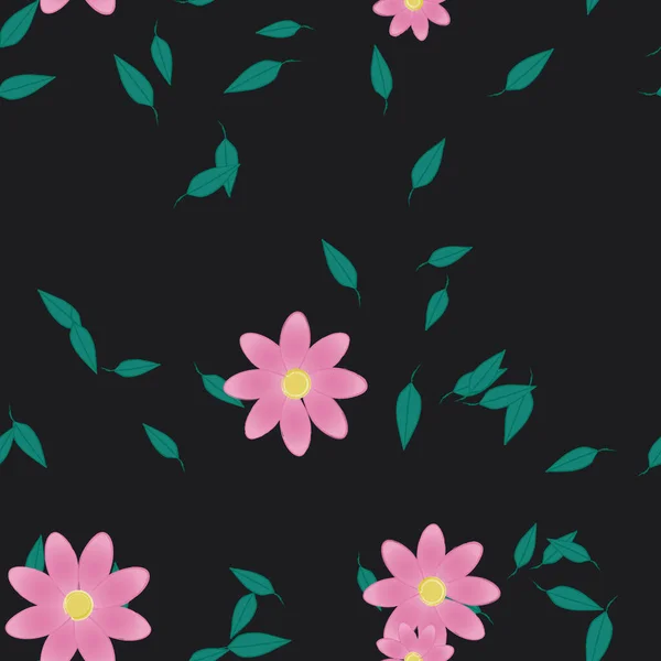 Flores Con Hojas Fondo Sin Costuras Ilustración Vectorial — Archivo Imágenes Vectoriales