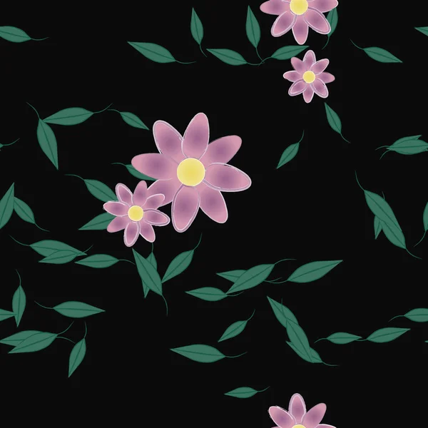 Flores Con Hojas Fondo Sin Costuras Ilustración Vectorial — Archivo Imágenes Vectoriales