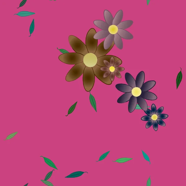 Flores Con Hojas Fondo Sin Costuras Ilustración Vectorial — Archivo Imágenes Vectoriales