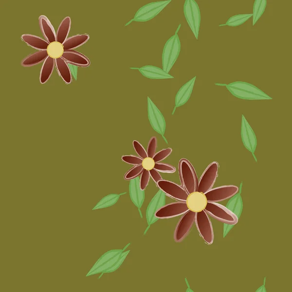 Flores Verano Pétalos Con Hojas Fondo Sin Costuras Vector Ilustración — Archivo Imágenes Vectoriales