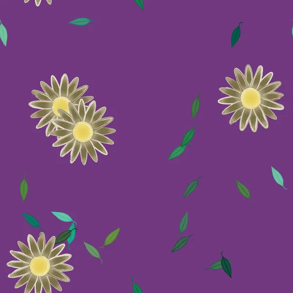 Fleurs Avec Feuilles Fond Sans Couture Illustration Vectorielle — Image vectorielle