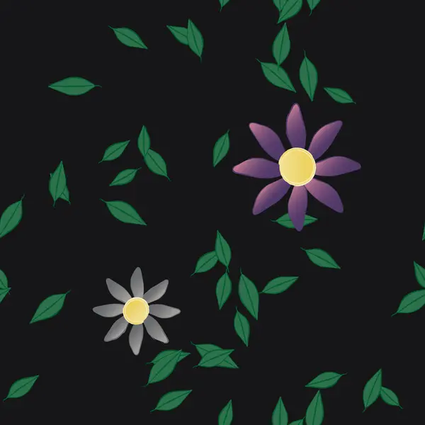 Flores Com Folhas Sem Costura Fundo Ilustração Vetorial —  Vetores de Stock